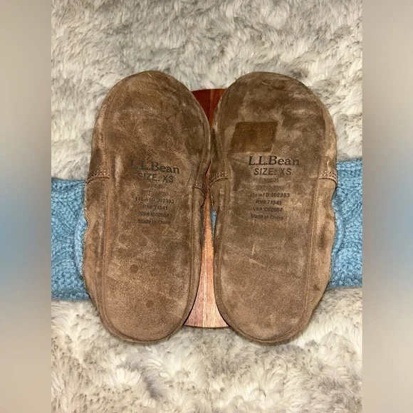 L.L. Bean Cable Knit Slipper Sock Leather Slippers Womens size 7.5 - Picture 2 of 7
